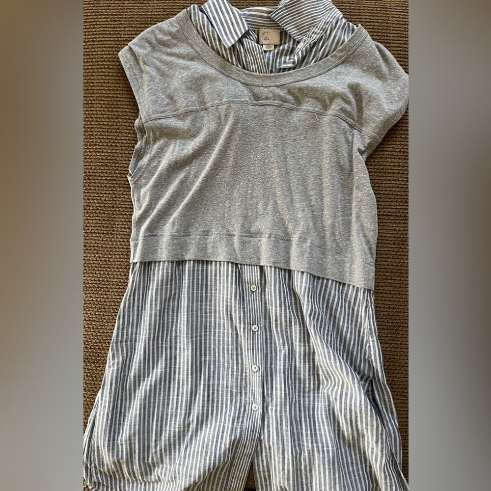 Stripped Long Shirt with Gray Top